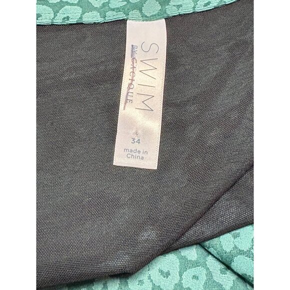 Foldover Waist Swim Brief Lane Bryant Cacique Green Leopard Print Bottom Size 34 - Picture 8 of 8